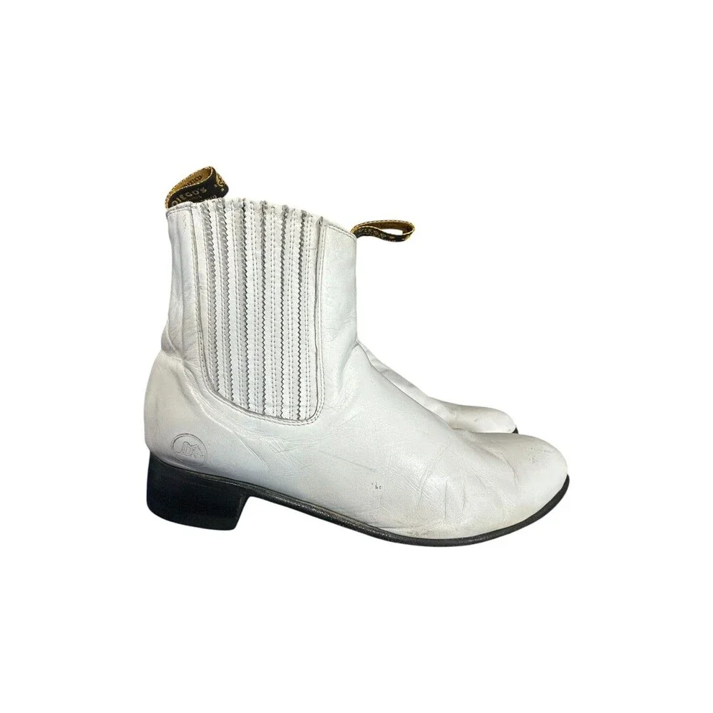 Diego’s Botines White Leather Pull Stretch Chelsea Boot Sz Mex 31 US 12 Western